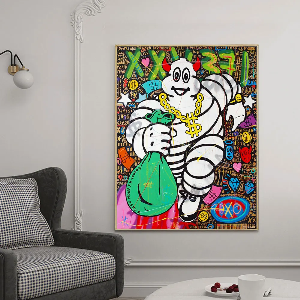 

Tire Stealing Money Canvas Painting Street Graffiti Pop Art Poster Print Wall Picture For Living Room Home Decor Frameless