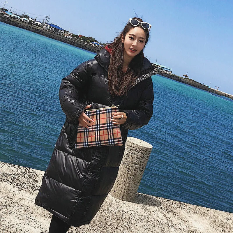 2019 Women Winter Letter Print Black Yellow Maxi Long Duck Down Coat Ladies warm Parka Plus Size Loose Jackets | Женская одежда