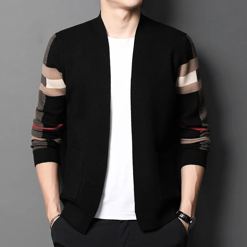 

Spring and Autumn Fashion Men's Knitted Cardigan Sweater Slim Casual Fashion Versatile Plaid Jacket