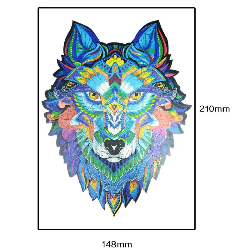 

A5/a4/a3 Animal Wolf Unique Wooden Puzzle Colorful Wolf Head Animal Wood Animal Head Irregular And Difficult Puzzles