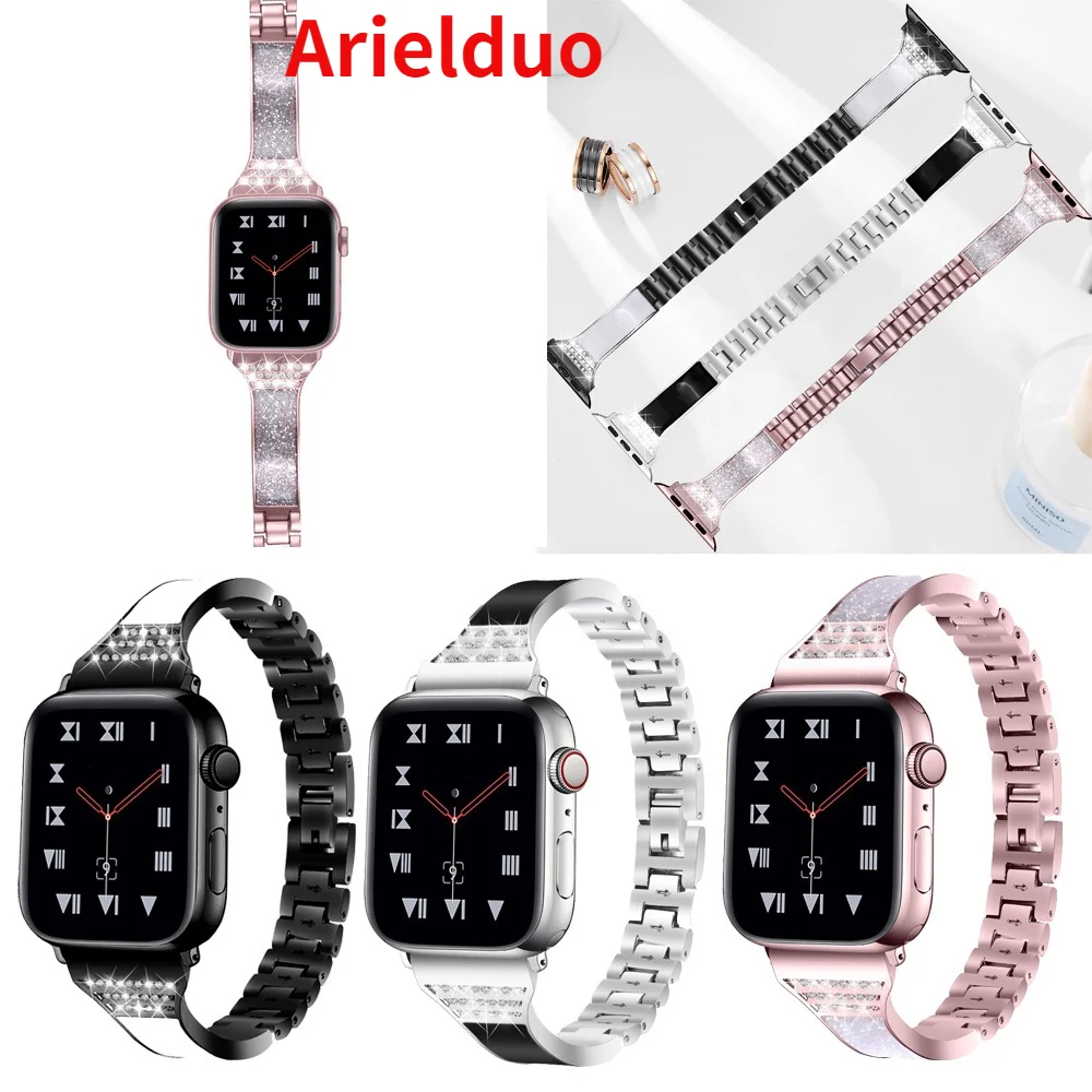

Бриллиантовый керамический ремешок для Apple Watch Band 4 3 SE 6 5, 38-44 мм