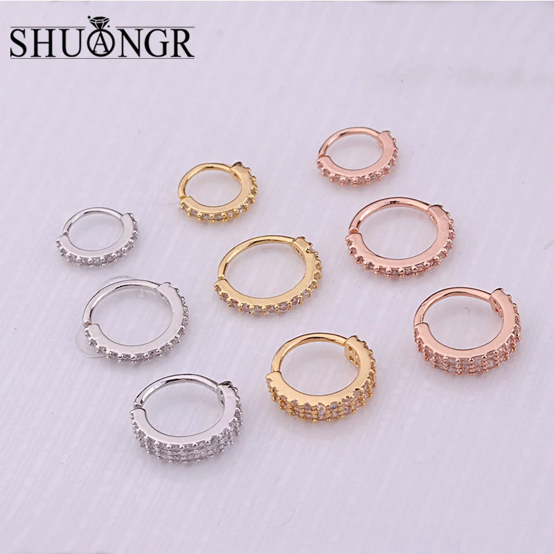 SHUANGR 1PC 6/8/10 мм покрытие розовым золотом CZ Нос кольцо ложная спиральный для хряща