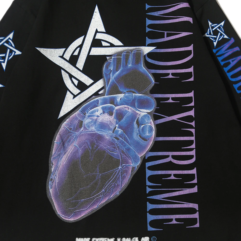 

Heart Graphic Long Sleeve Punk Rock T Shirt Hip Hop Streetwear Sloth Goth Top Tees Shirts Camisetas hombres 2021 NEW Men Fashion