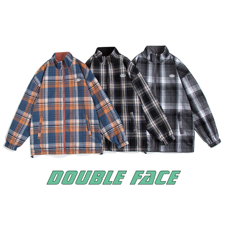 

Youthful Vitality Double Face Plaid Jacket 2021 New Arrival Hip Hop Male Korean Fashions All-match Stand Collar Windbreaker 5xl