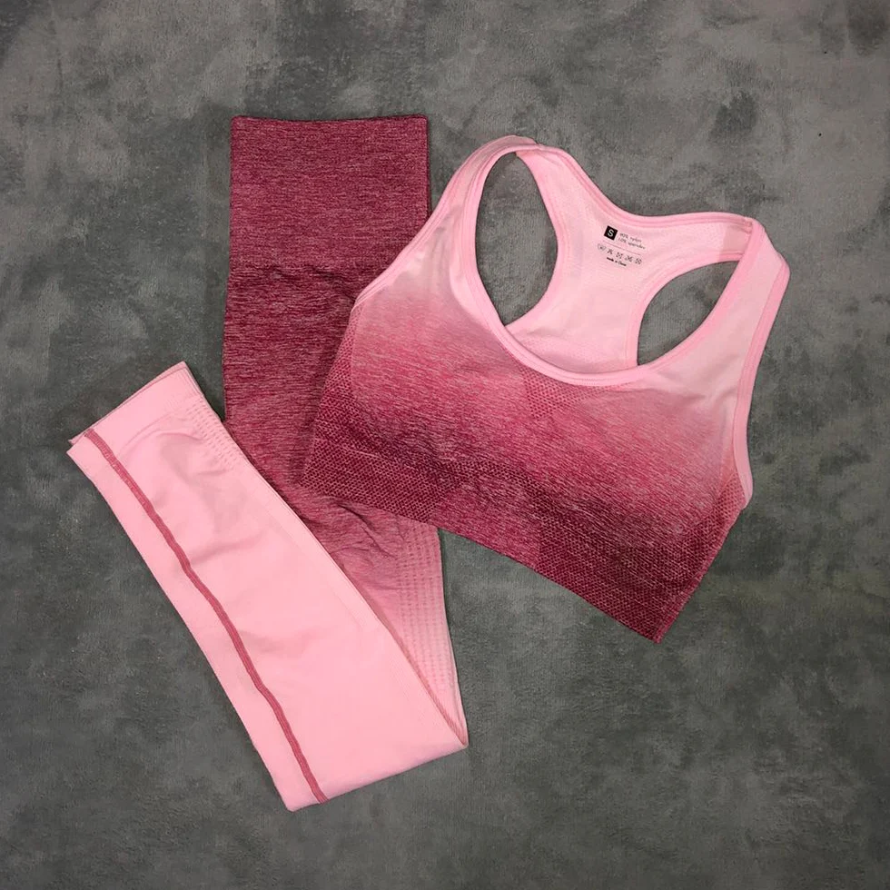 

Женский комплект для йоги, одежда для спортзала, бесшовные леггинсы Омбре + спортивный бюстгальтер, спортивный костюм для тренировок, Женск...