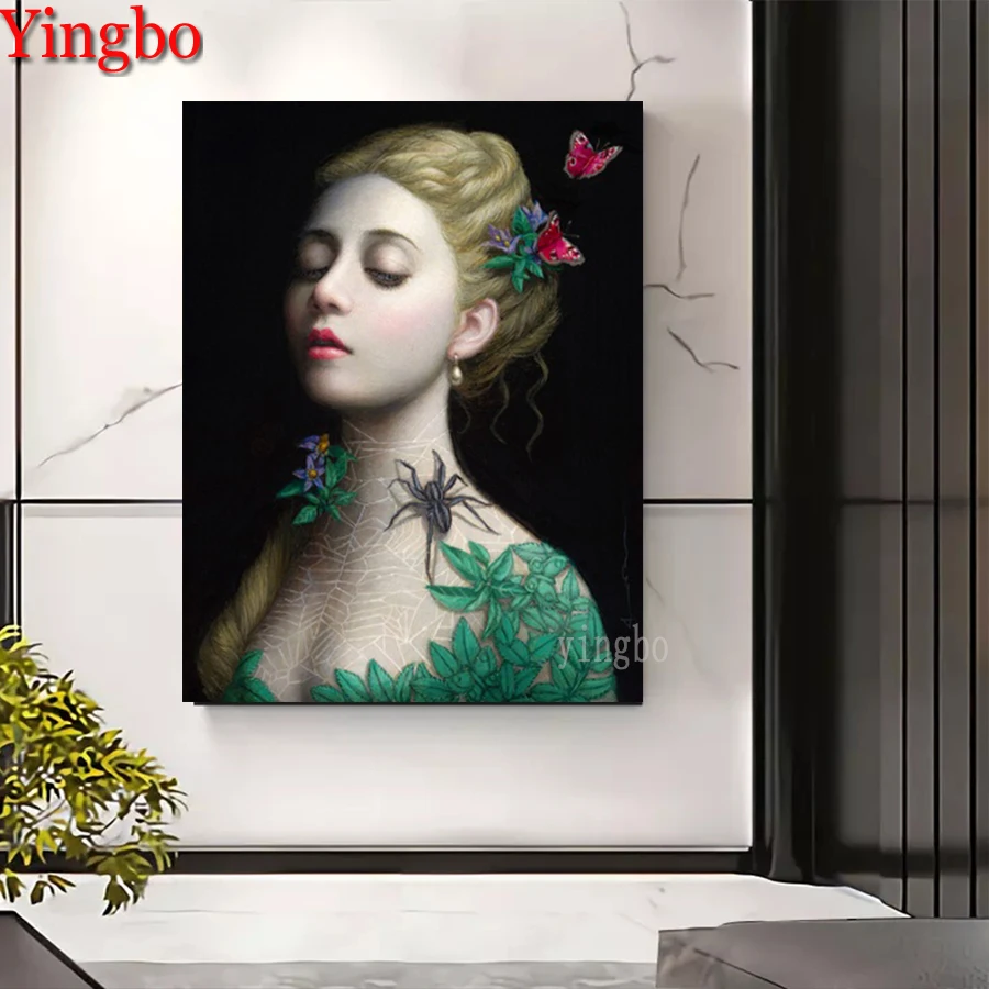 Алмазная 5D картина сделай сам из страз с изображением девушки цветка бабочки