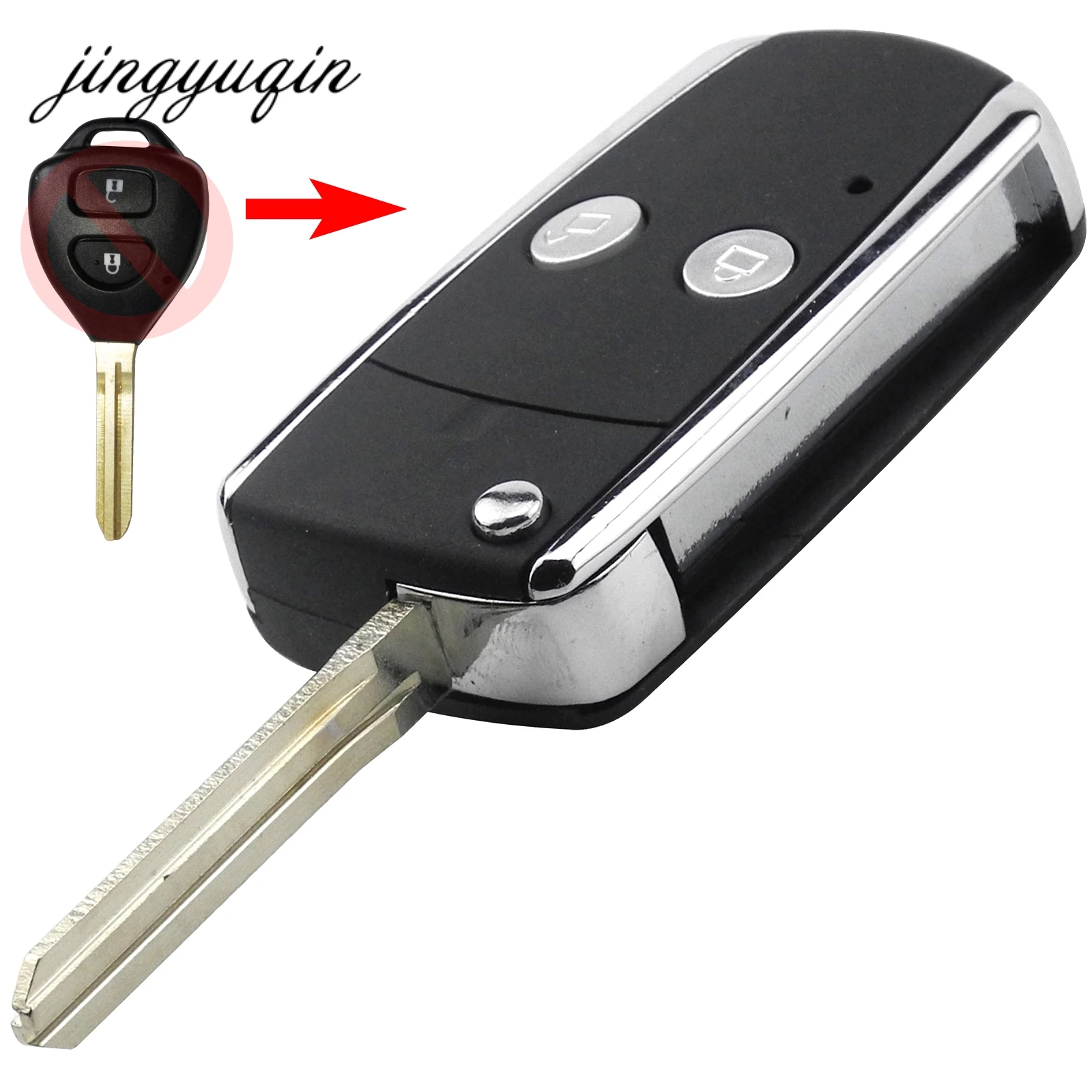 

jingyuqin 2 Buttons Flip Remote Key Fob Case For Toyota Camry Corolla Yaris Echo Prado Hilux Shining Metal Frame TOY43 Key Shell