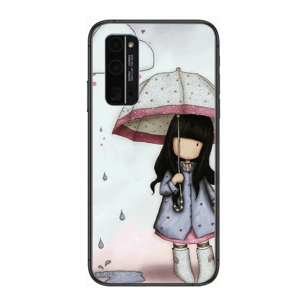 

Girl Lovely Cartoon Illustration Phone Case Hull For Huawei Honor 8 9 10 20 30 A S Lite Pro 5g i Black Back Soft Cell Cover