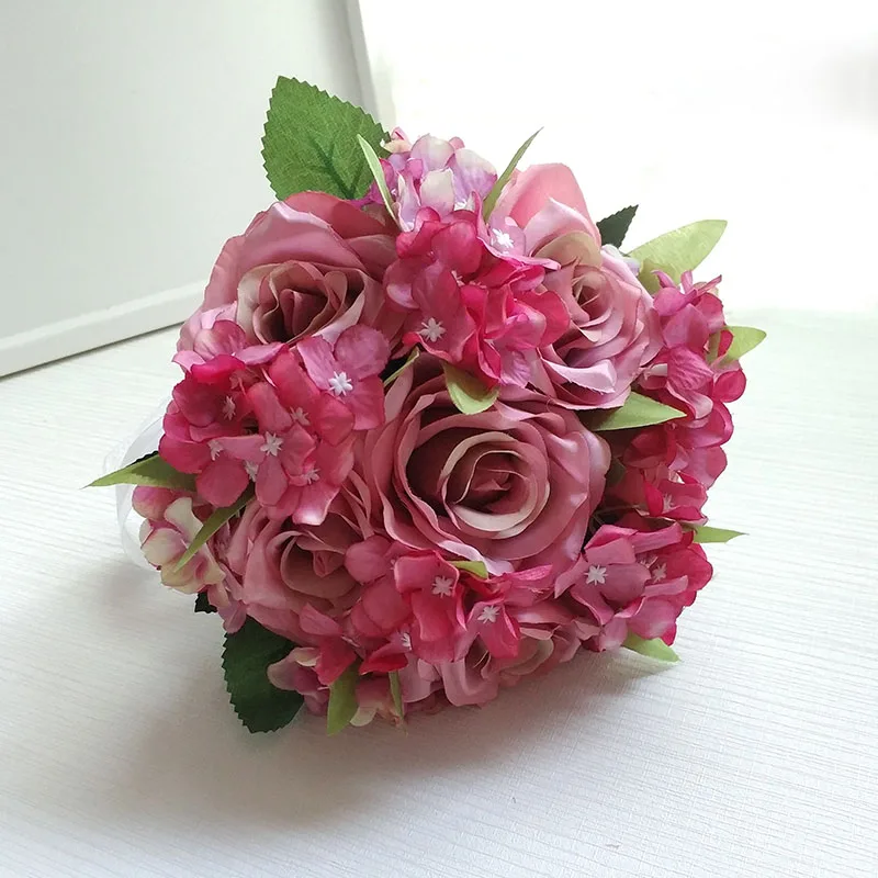 Burgundy Red Bouquet LKY Fr Свадебный букет цветы для свадебного букета Свадьба шелковые розы Гортензия розовый синий букет подружки невесты украшения Аксессуары - Цвет: Burgundy Red Bouquet