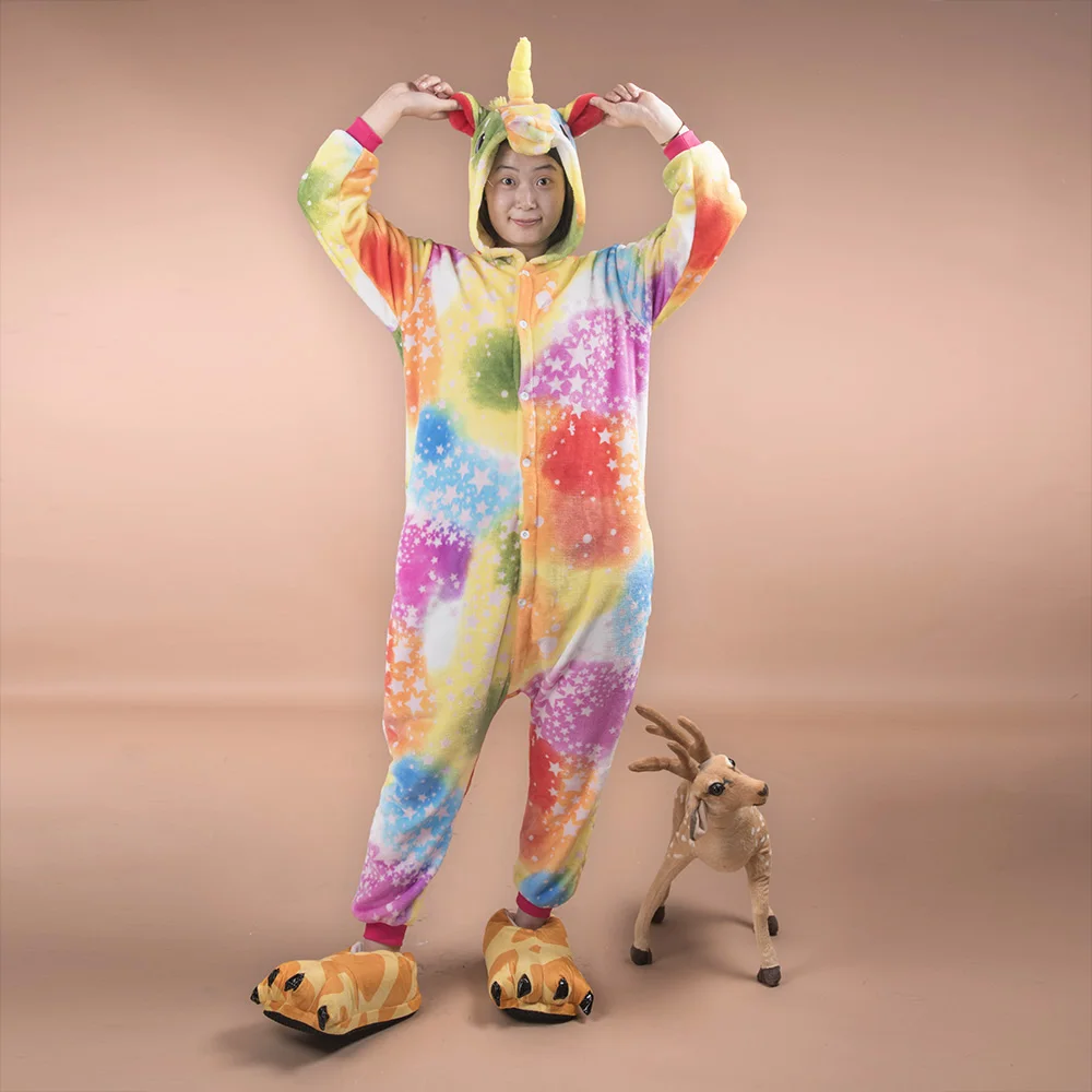 Пижама с единорогом комбинезон для взрослых женская одежда сна цельный зимняя