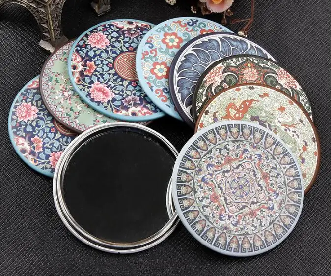 1 шт. круглое зеркало для макияжа в стиле ретро компактное карманное женщин |