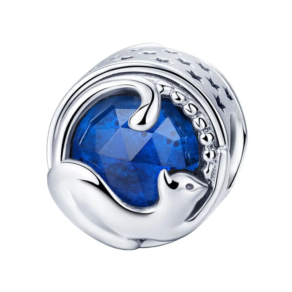 Сапфировое ожерелье кошка Шарм выпуклая стеклянная подвеска ручной работы