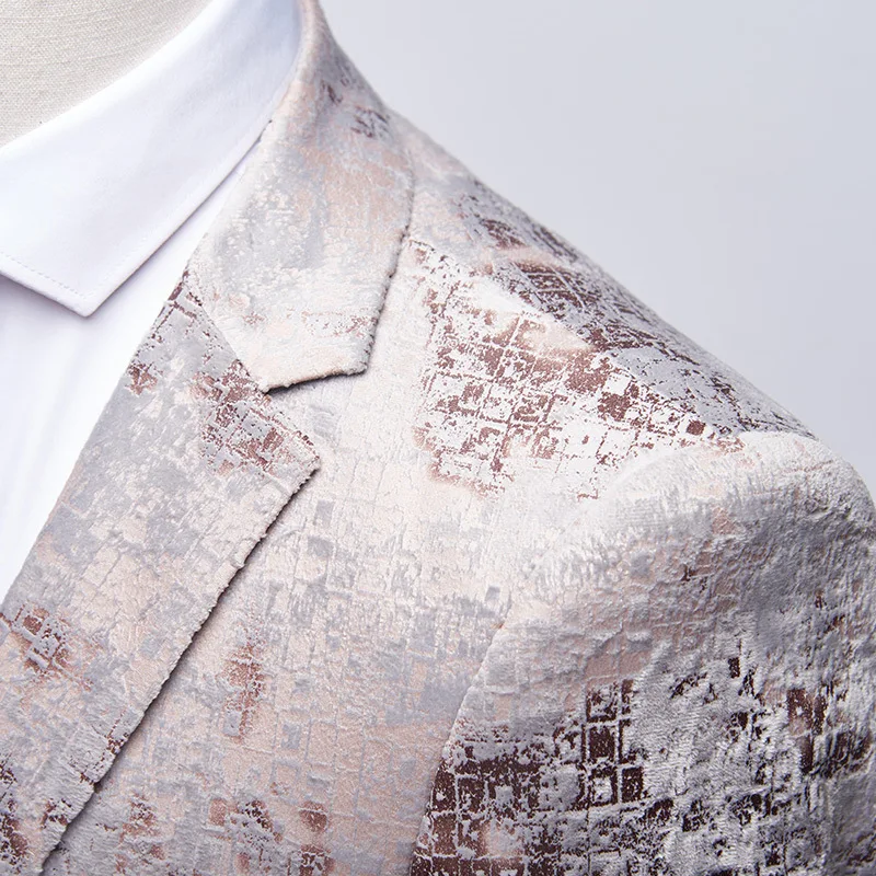 PYJTRL Quality Men Jacquard Blazer Light Brown Blue Floral Pattern Wedding Groom Prom Dress Suit Jacket Stage Singers Clothing | Мужская