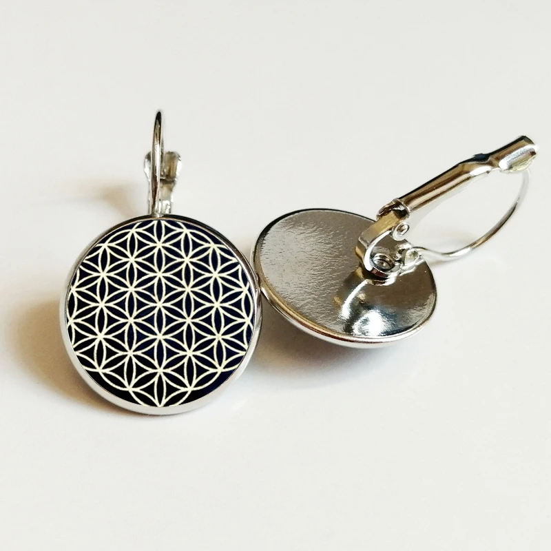 Серьги гвоздики с цветком жизни 2020 модные круглые стеклянные серьги ретро