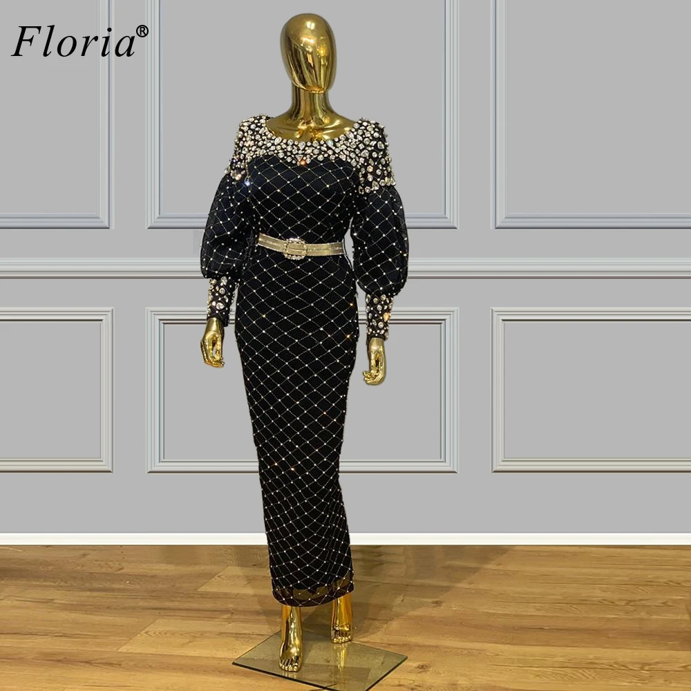 

Элегантное женское черное платье для выпускного вечера длиной ниже колена с круглым вырезом и длинным рукавом Вечерние коктейльные платья ...