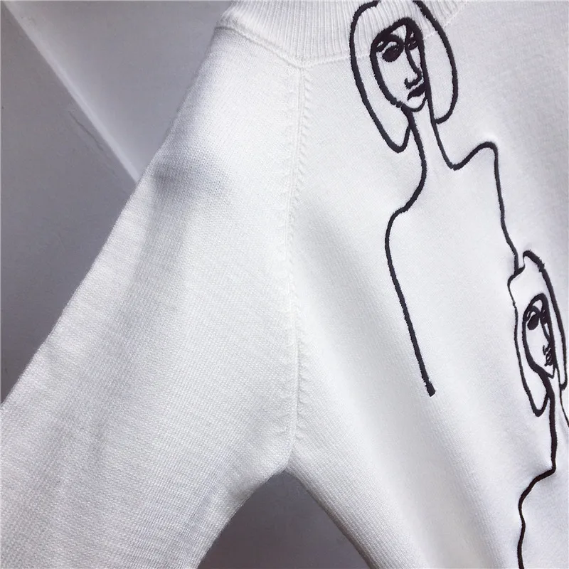 Корейский женский свитер с вышивкой длинным рукавом 2021 | Женская одежда