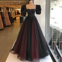 uzn black a line dots net prom dress with puffy sleeves square neck beading evening dress 2022 lace up corset evening gowns