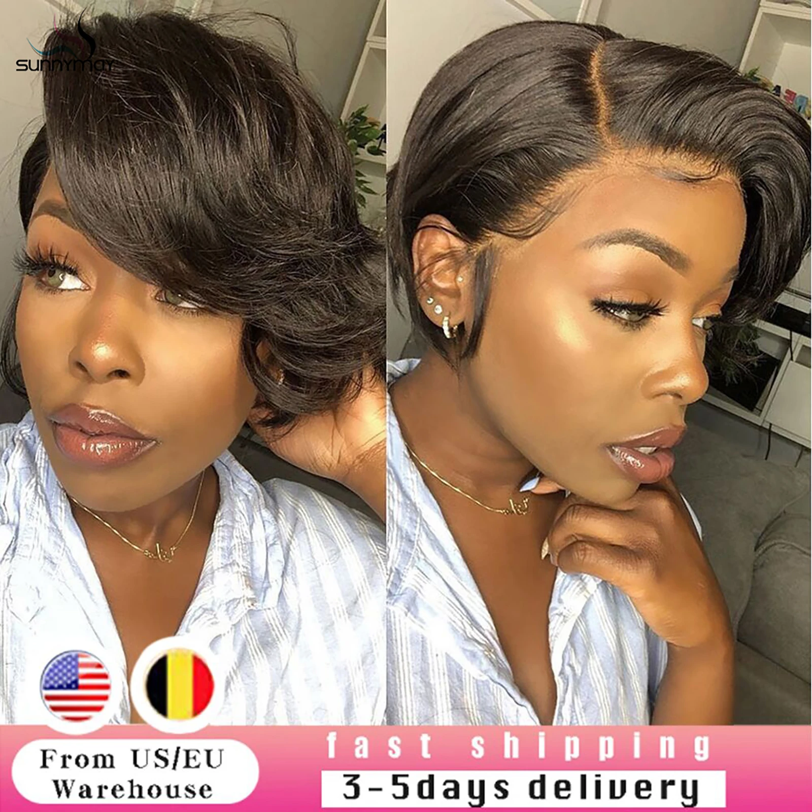 Pixie Cut Wig Human Hair Wigs Wavy Short Bob Brazilian Remy 150% Glueless Curly 4x4 Closure Lace Wigs Side Part For Black Women