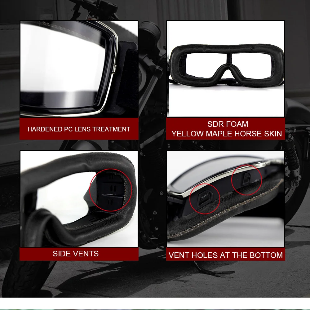 

Universal Vintage Motorcycle Goggles Motorbike Scooter Biker Black Windproof dustproof Glasses Helmet Goggles Foldable
