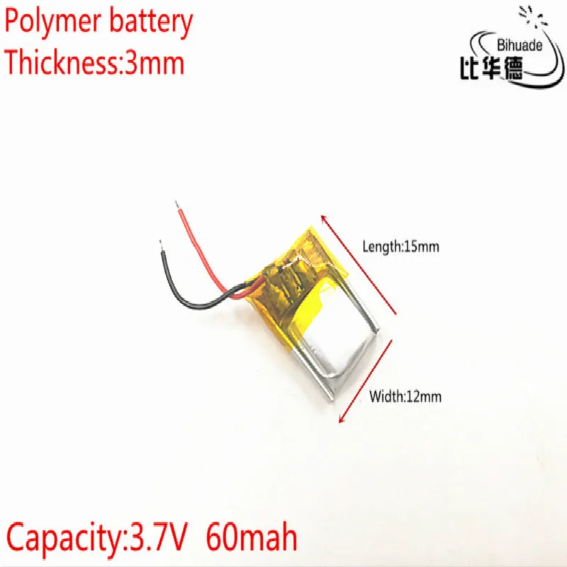 Литий-полимерные литий-полимерные аккумуляторные батарейки 3 7 В 60 мА · ч 301215 для
