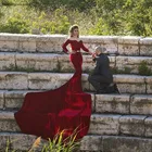 Винно-красное бархатное вечернее платье высокого качества, пикантное вечернее платье с открытыми плечами и длинными рукавами