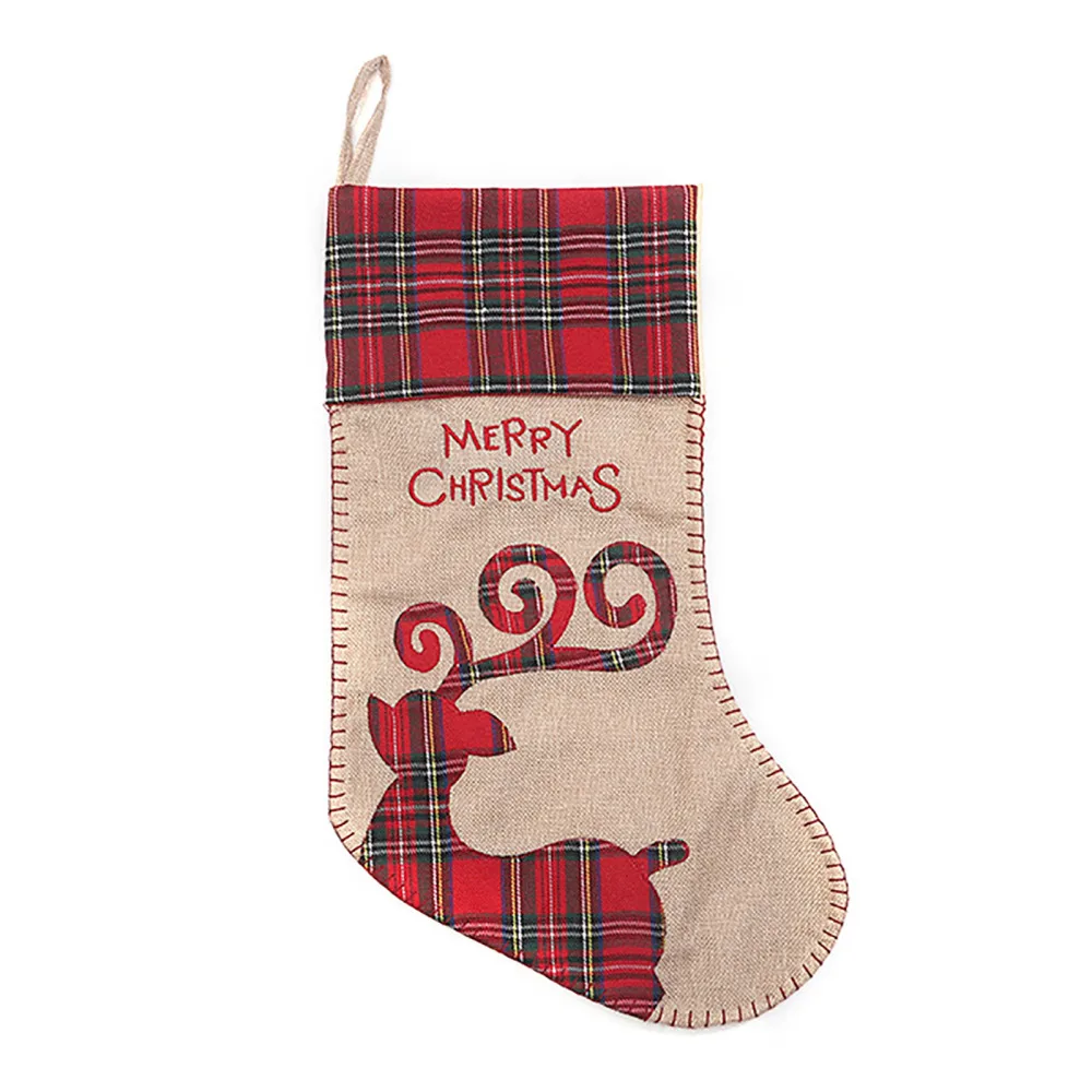 

Пеньковая клетка Санта-Клаус Лось рождественские носки праздничные украшения супер толстые и прочные красные удобные подарочные сумки чул...
