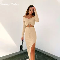 two piece set women skirt drawstring strap cropped dresses for women 2021 off shoulder sexy split suits with skirt autumn