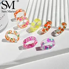 Корейская мода Свежие фрукты прозрачная смола акриловое кольцо для женщин и девочек новый дизайн Клубника Лимон палец Ювелирные изделия Подарки