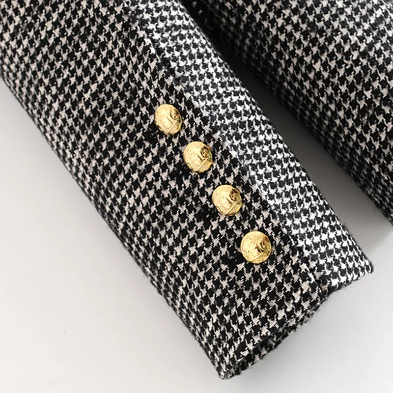 Двубортные блейзеры для женщин модные повседневные куртки в ломаную клетку