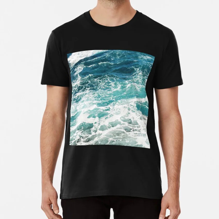 Синяя футболка с морскими волнами морем голубой белый летняя для путешествий