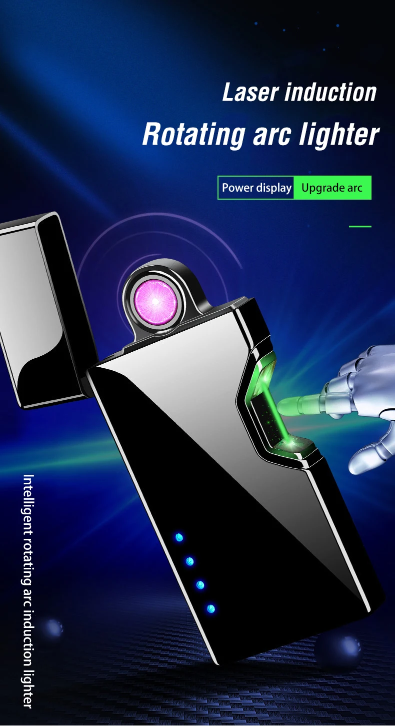 Вращающаяся дуговая USB электрическая зажигалка для сигарет ветрозащитная плазменная Электронная зажигалка с сенсорным зондированием вращающиеся зажигалки металлический подарок для мужчин