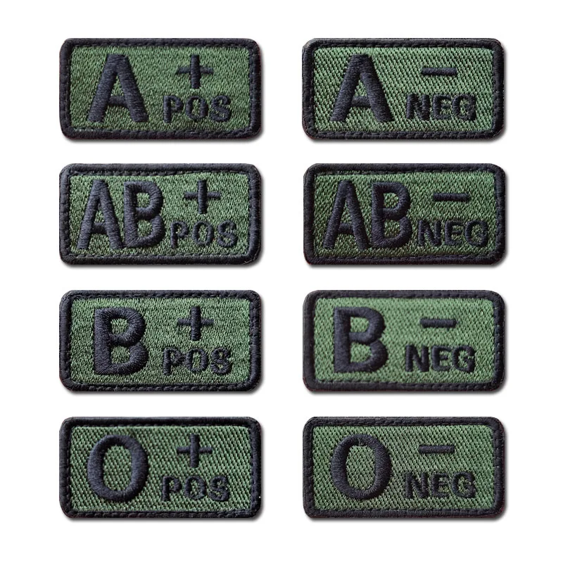 

Full Embroidery Army Green Blood Type Strip Embroidered Velcro Patch Military Outdoor Bag With A AB O B+POS Blood Type Armband