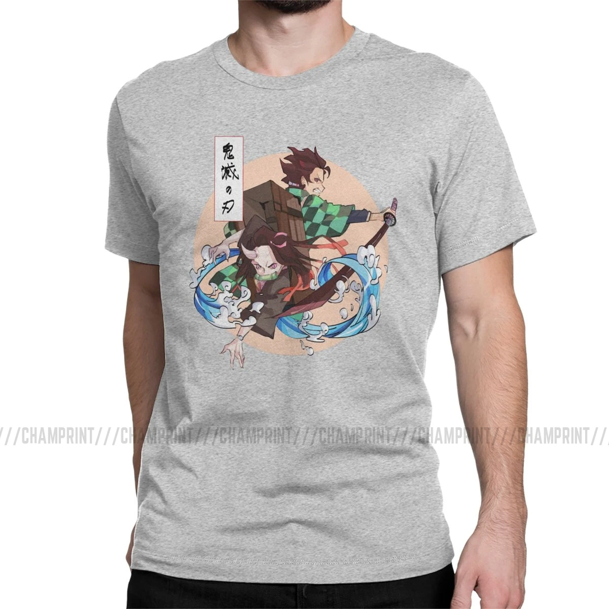 Винтажная семейная футболка Kimetsu No Yaiba для мужчин, хлопок, футболки с коротким рукавом, уникальная одежда - Цвет: Серый