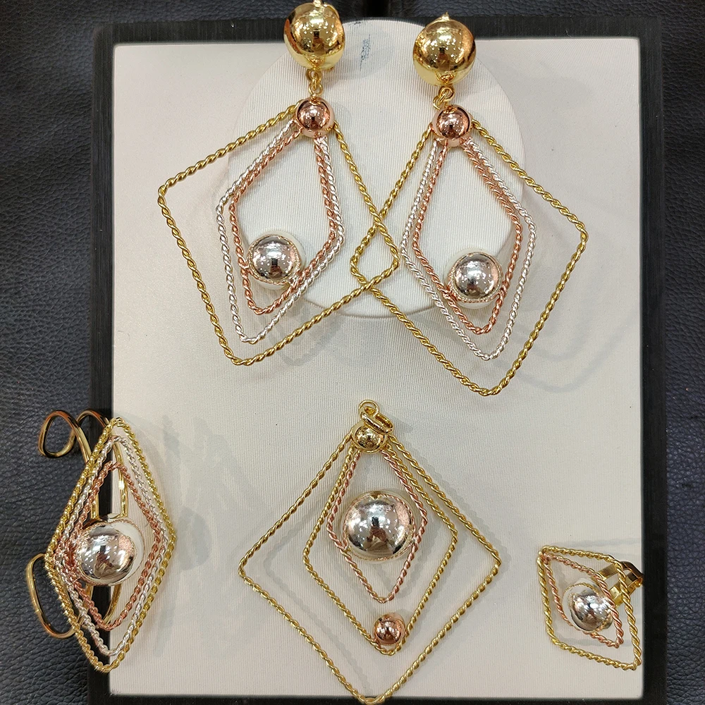 

2022 Dubai Rose Gold Color Jewelry Sets African Bridal Wedding Gifts Party For Women Bracelet Necklace Earrings Ring Set Coll
