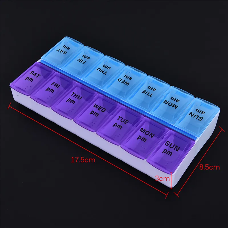 

1PC 2 Row 14 Grids Medicine Storage Organizer Container Case Weekly 7 Days Tablet Pill Drug Box Holder Dispenser Health Care