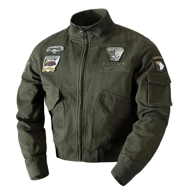 Fashion Cotton Military Lapel Flight Outdoor Army Men's Bomber Jacket