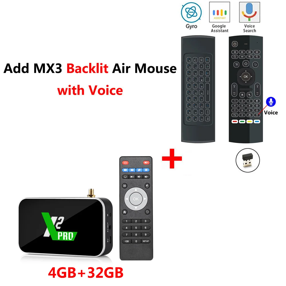X2 PRO add MX3L mic X2 cube X2 PRO Smart Android 9,0 tv Box Amlogic S905X2 2 ГБ 4 ГБ DDR4 16 ГБ 32 ГБ rom 2.4G5G WiFi 1000M Bluetooth 4K HD медиаплеер - Color: X2 PRO add MX3L mic