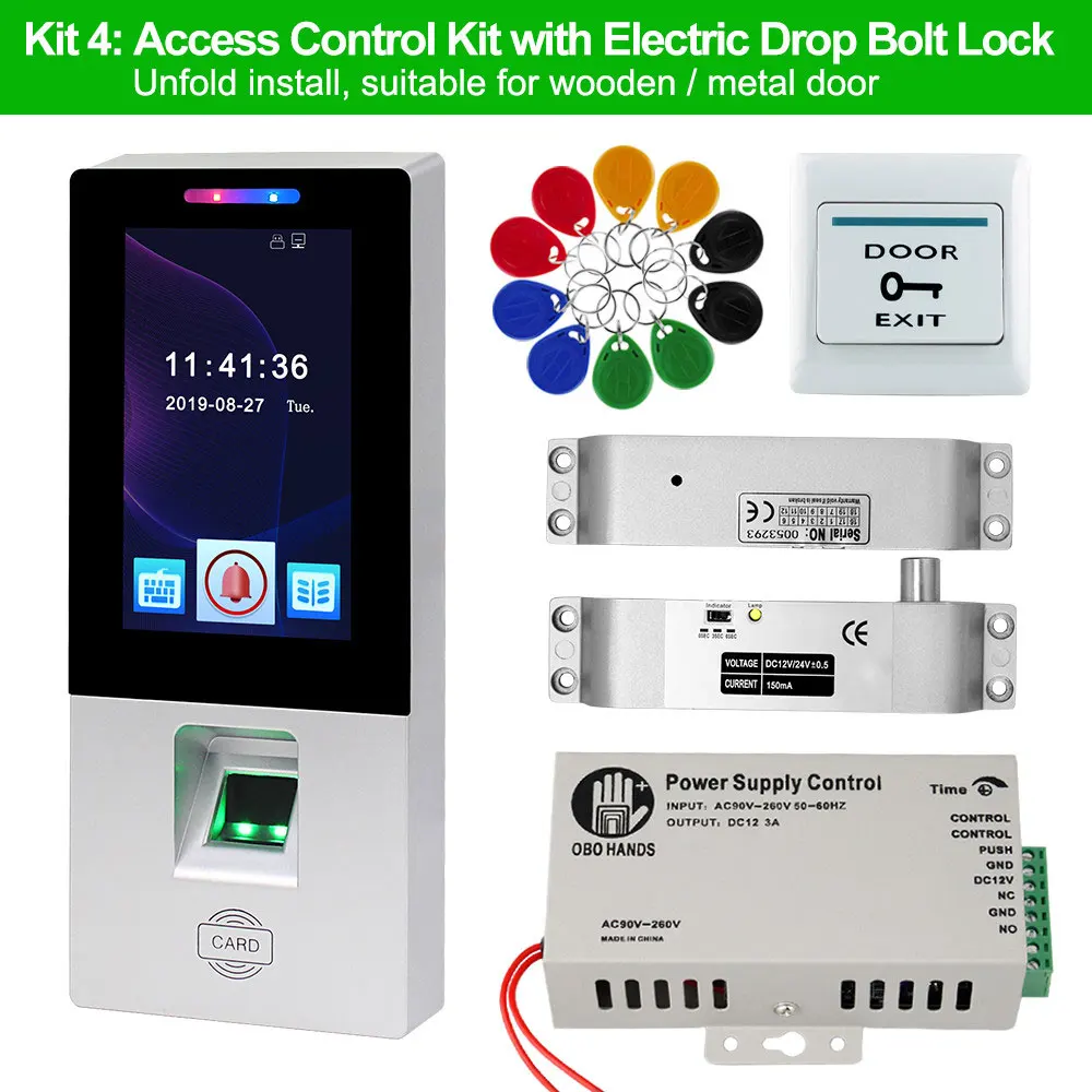 Kit 4 OBO RFID система контроля доступа комплект отпечатков пальцев биометрический сенсорный Электрический магнитный замок Болт Strike дверные замки USB Время посещаемости - Цвет: Kit 4