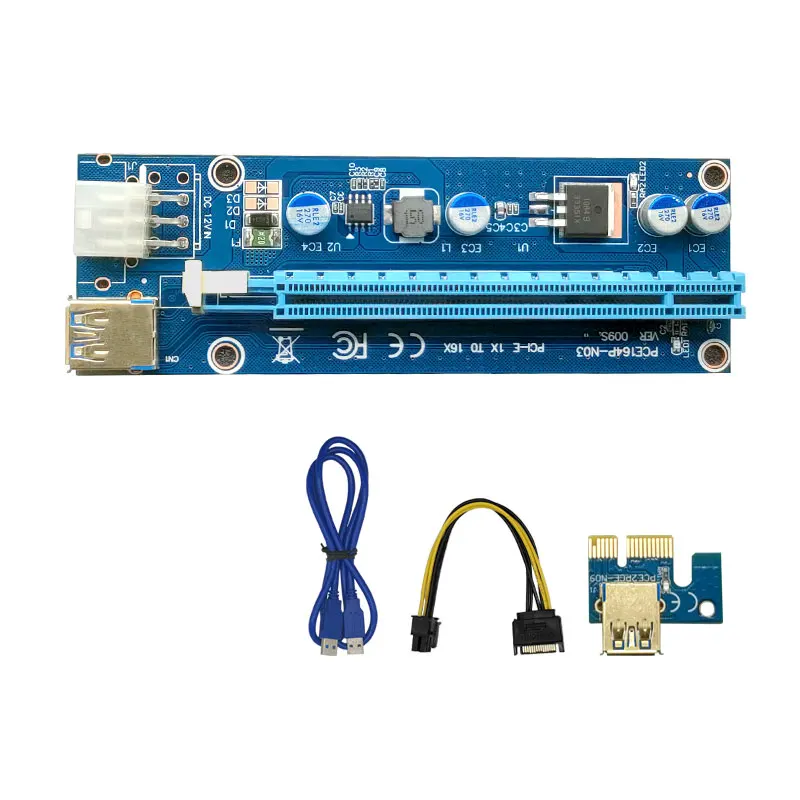 

TF 009S Newest Usb 3.0 PCI-E Riser Card VER009 PCIE 1X 4X 8X 16X Extender 6Pin Power 1M and 0.6M Cable for Video Card Adapter
