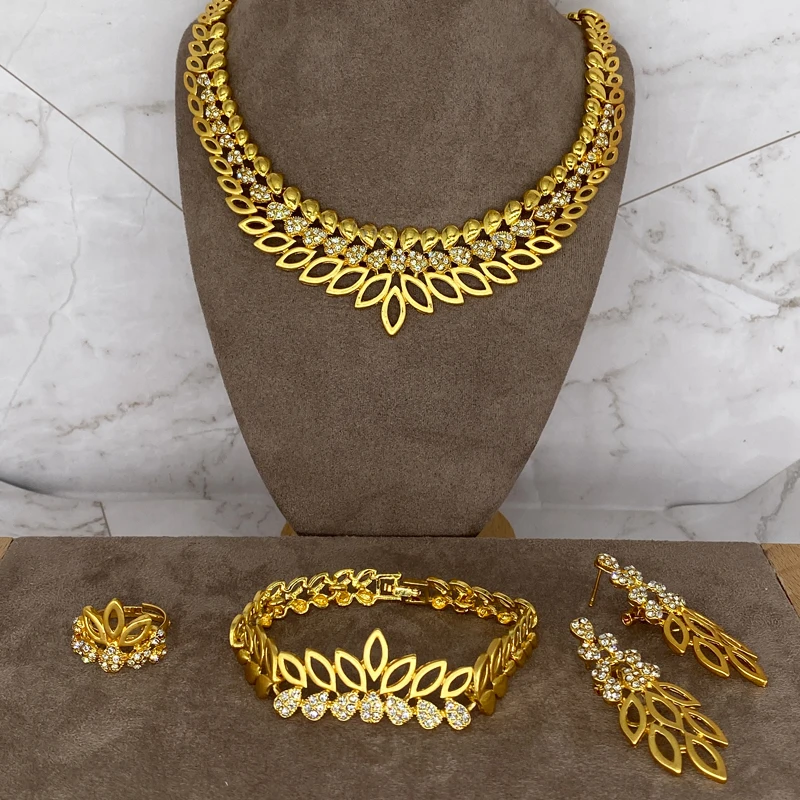 

Conjuntos de joias etíopes africanas 24k ouro para mulheres presentes de casamento dubai noiva colar brincos anel conjunto colar