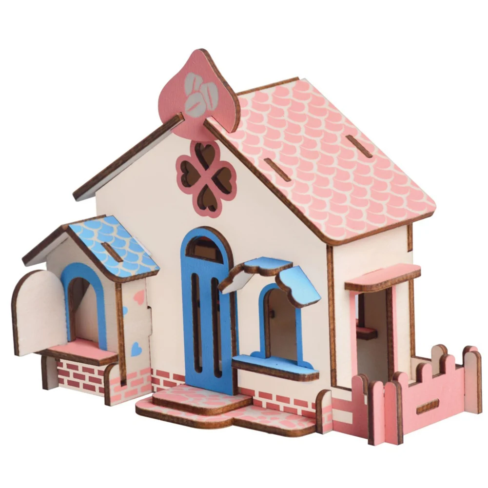 2Pcs Kids DIY Assembly Wooden 3D House Model Jigsaw Puzzle Learning Education Toy Intelligence Develop Toys | Игрушки и хобби
