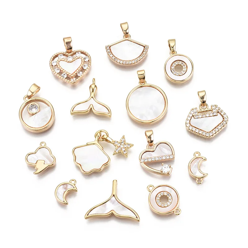 

2PCS Moon Cloud Round Herat Jewelry Accessories Gold Plated Copper Zircon Pendant Charms For Necklace Earrings Jewelry Making