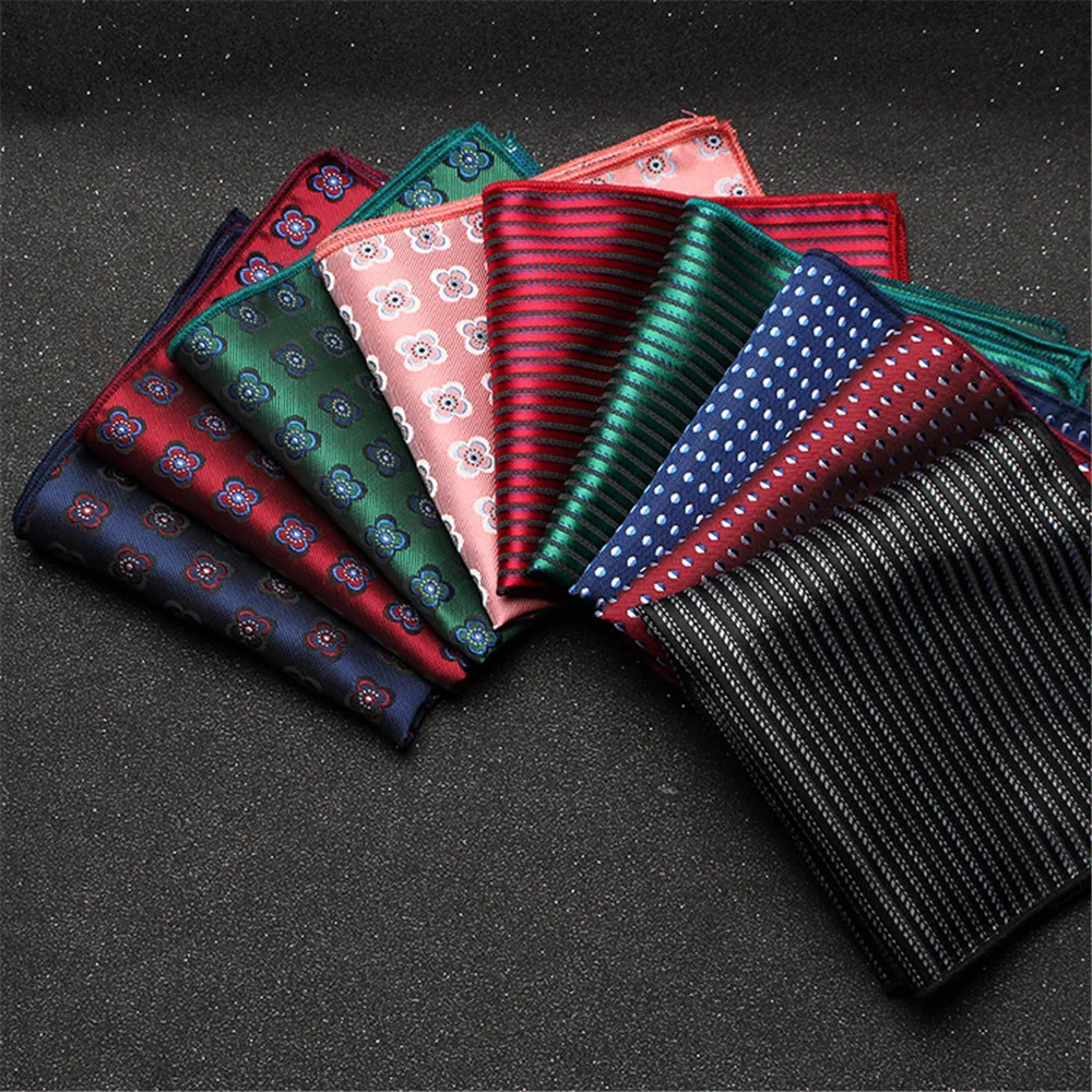 10Pcs/Lot Paisley Green Pocket Square for Men Suit Hank Striped Pattern Silk Handkerchiefs Blue Hankies Wedding Accessories B181