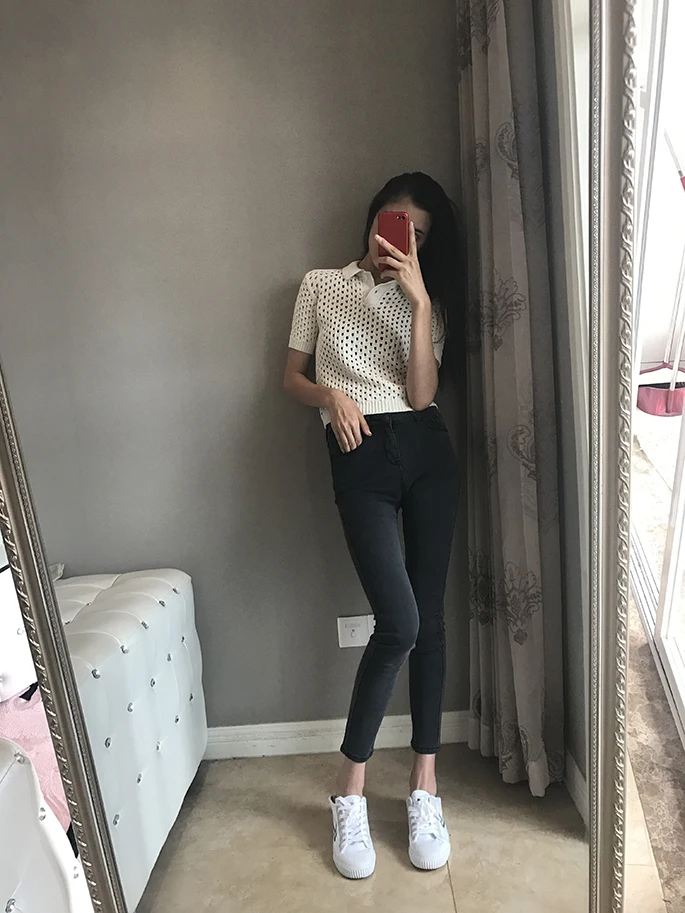 2019 new fashion women's clothing Autumn retro high waist pencil pants solid color Slim thin feet jeans stretch | Женская одежда