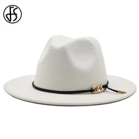 fs british style winter wool felt jazz fedora hat men women with belt decor panama wide brim cowboy hats big white fedoras