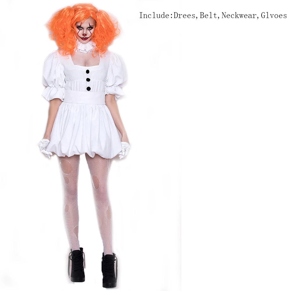 only cloth Vasashejiang белый стивен кинг это косплей костюм взрослый Pennywise костюм женский сексуальный клоун костюм для хэллоуина наряд костюм - Цвет: only cloth