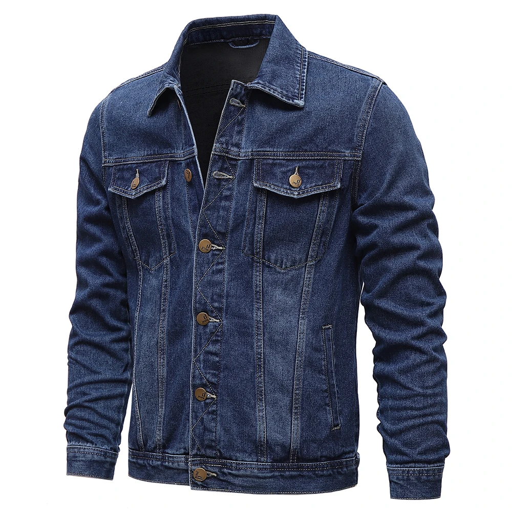 

Cotton men's denim jacket, solid color Lapel casual wear, single chest, 5xl-m, spring and Autumn