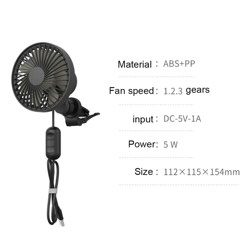 

Car Air Vent USB Fan Auto 3 Speed Oscillating Cooling Fan with Warm Light