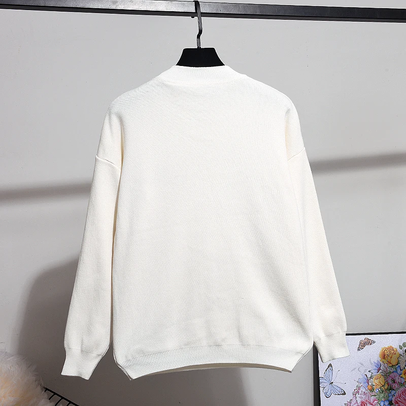 New Autumn Winter Tops Women Korean Fashion Sequin Embroidery Flower Loose Knitted Sweater + Harem Pants Two Piece Set Ladies