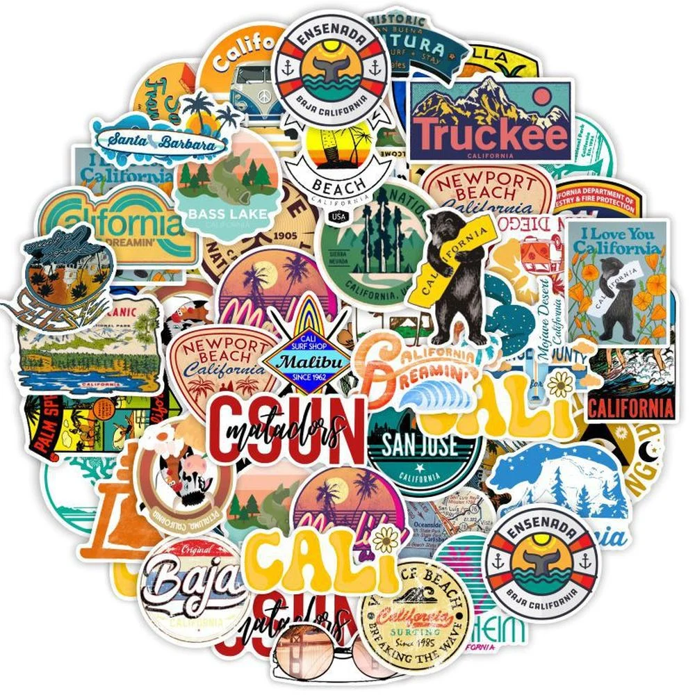 

50PCS Aesthetic California Decals Sticker INS Style Outdoor Landscape Stickers To DIY Luggage Laptop Bike Skateboard Phone